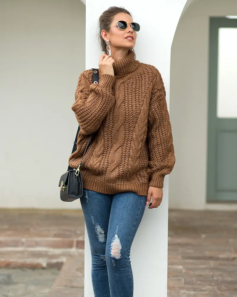 Women's 2025 Twist Turtleneck Sweater Pink — feature 15