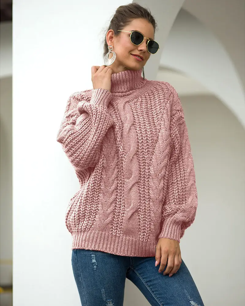 Women's 2025 Twist Turtleneck Sweater Pink - Image 6