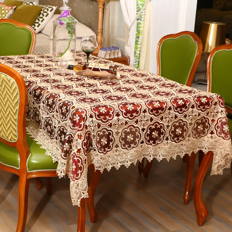Nordic Embroidery Tablecloth Chinese Red Floral Oversized - Image 3