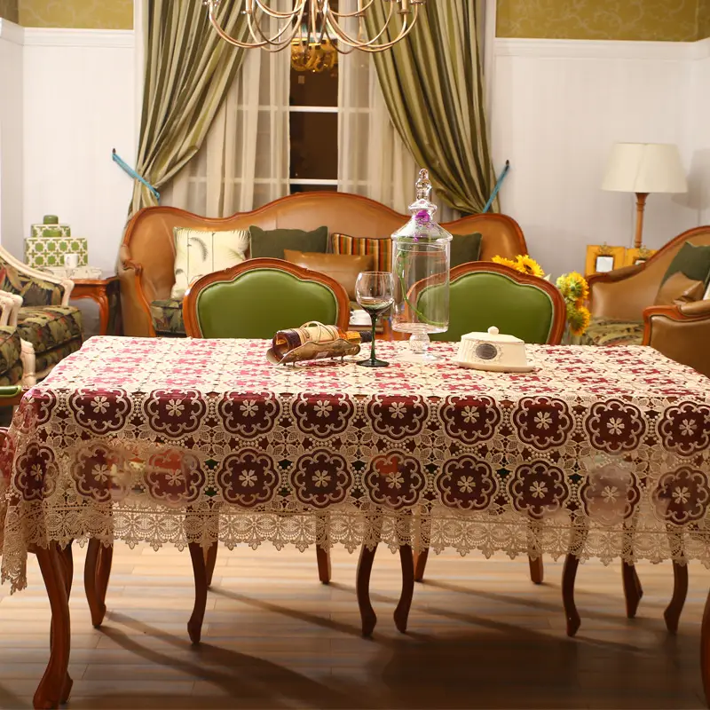Nordic Embroidery Tablecloth Chinese Red Floral Oversized - Image 4