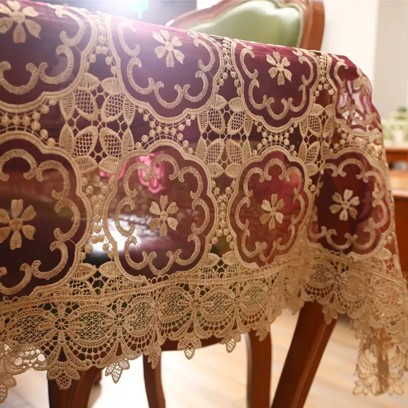 Nordic Embroidery Tablecloth Chinese Red Floral Oversized - Image 5