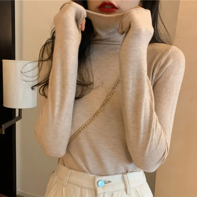 Women Pile Turtleneck Knitwear Blue Long Sleeve - Image 15