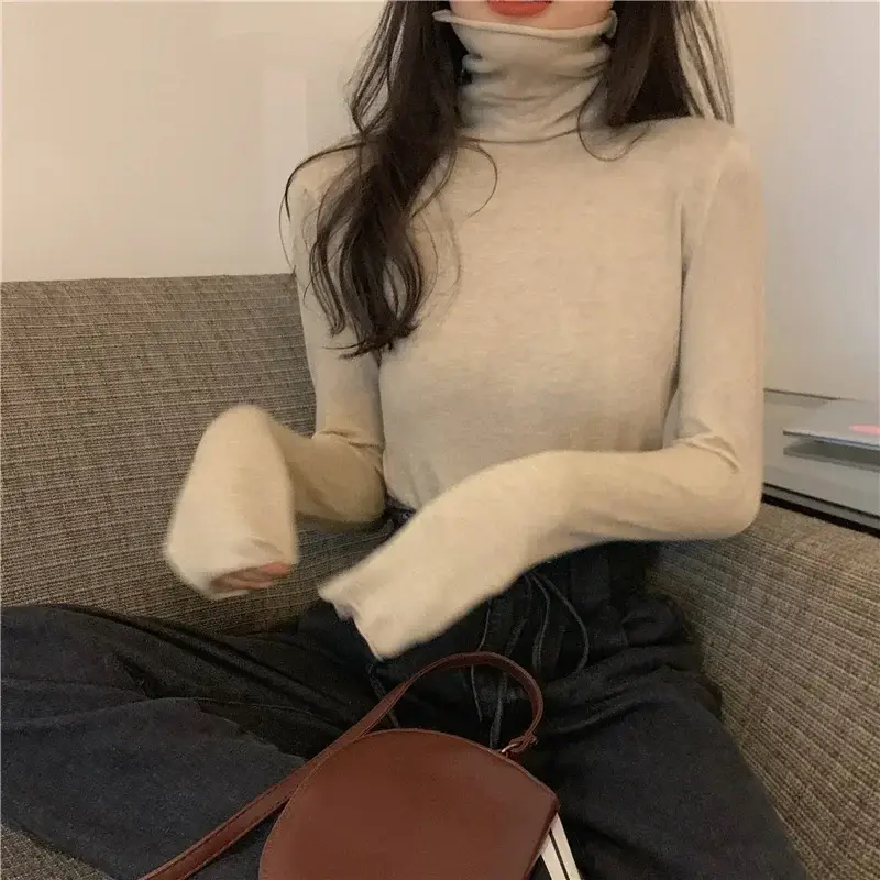 Women Pile Turtleneck Knitwear Blue Long Sleeve - Image 11