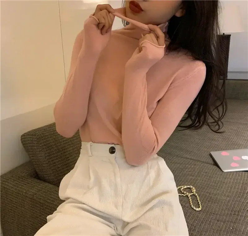 Women Pile Turtleneck Knitwear Blue Long Sleeve - Image 12