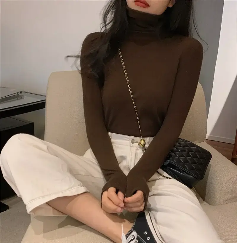 Women Pile Turtleneck Knitwear Blue Long Sleeve - Image 9