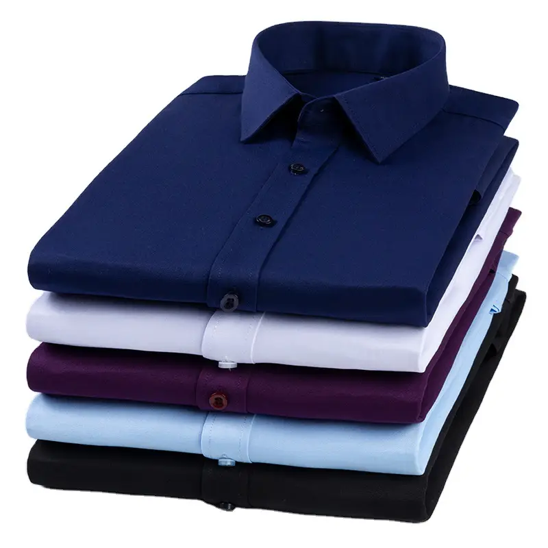 Men's Blue Slim Fit Business Dress Shirt with Button Front - Image 19