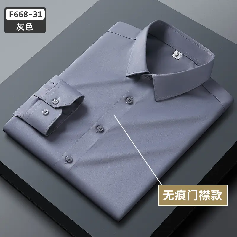 Men's Blue Slim Fit Business Dress Shirt with Button Front - Image 10
