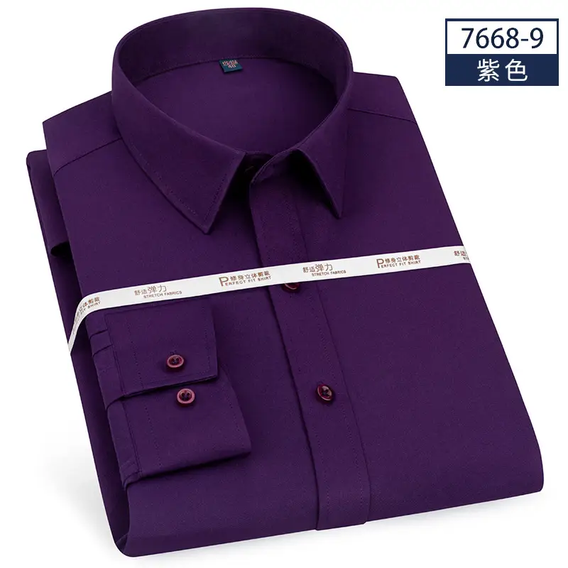 Men's Blue Slim Fit Business Dress Shirt with Button Front - Image 14