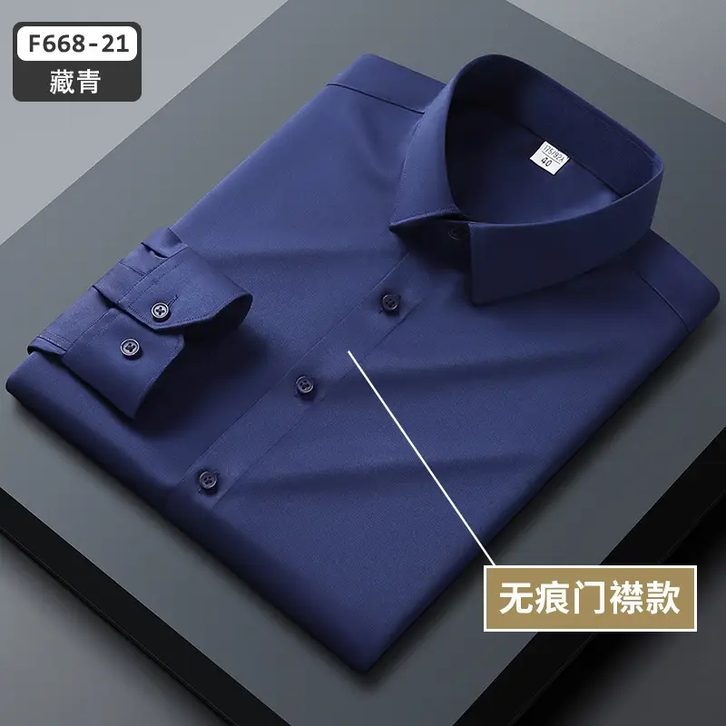 Men's Blue Slim Fit Business Dress Shirt with Button Front - Image 2