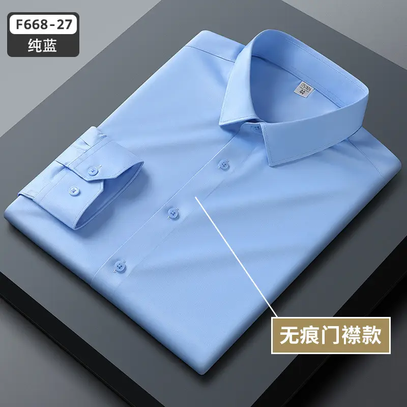 Men's Blue Slim Fit Business Dress Shirt with Button Front - Image 6
