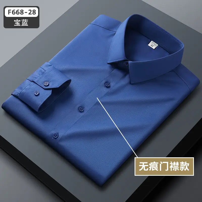 Men's Blue Slim Fit Business Dress Shirt with Button Front - Image 7