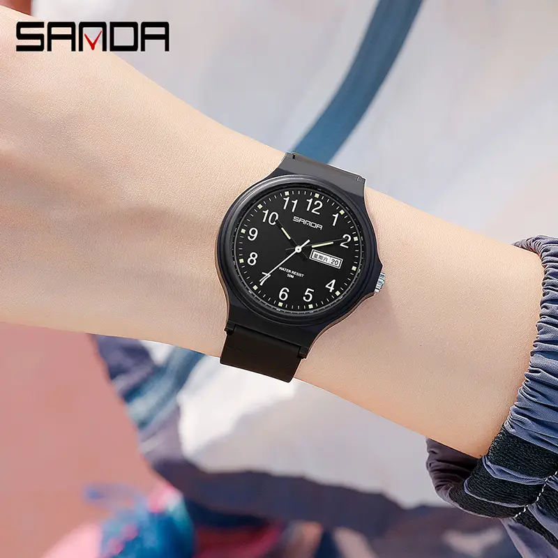 Sanda Mint Green Dual Calendar Electronic Quartz Watch