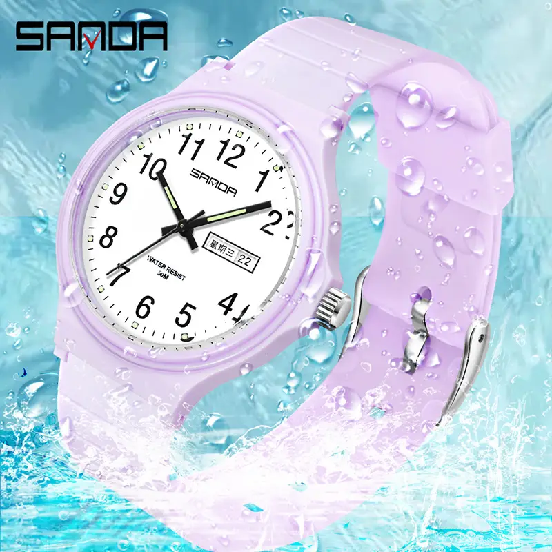 Sanda Mint Green Dual Calendar Electronic Quartz Watch