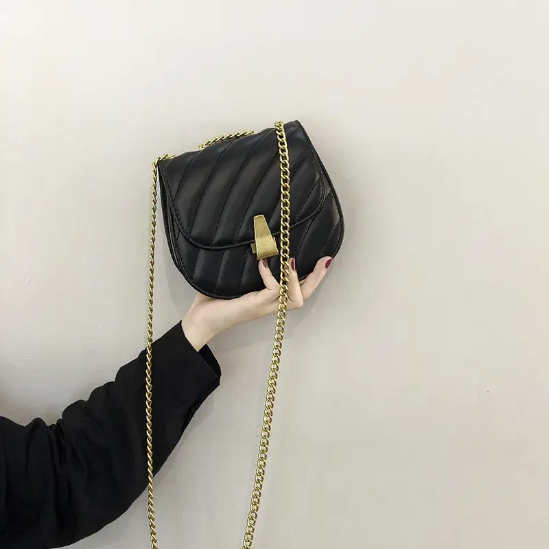 Black Quilted Crossbody Bag with Gold Chain for Women - Image 4