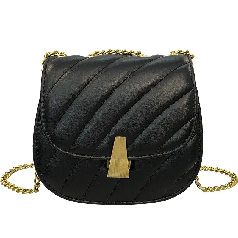 Black Quilted Crossbody Bag with Gold Chain for Women - Image 7