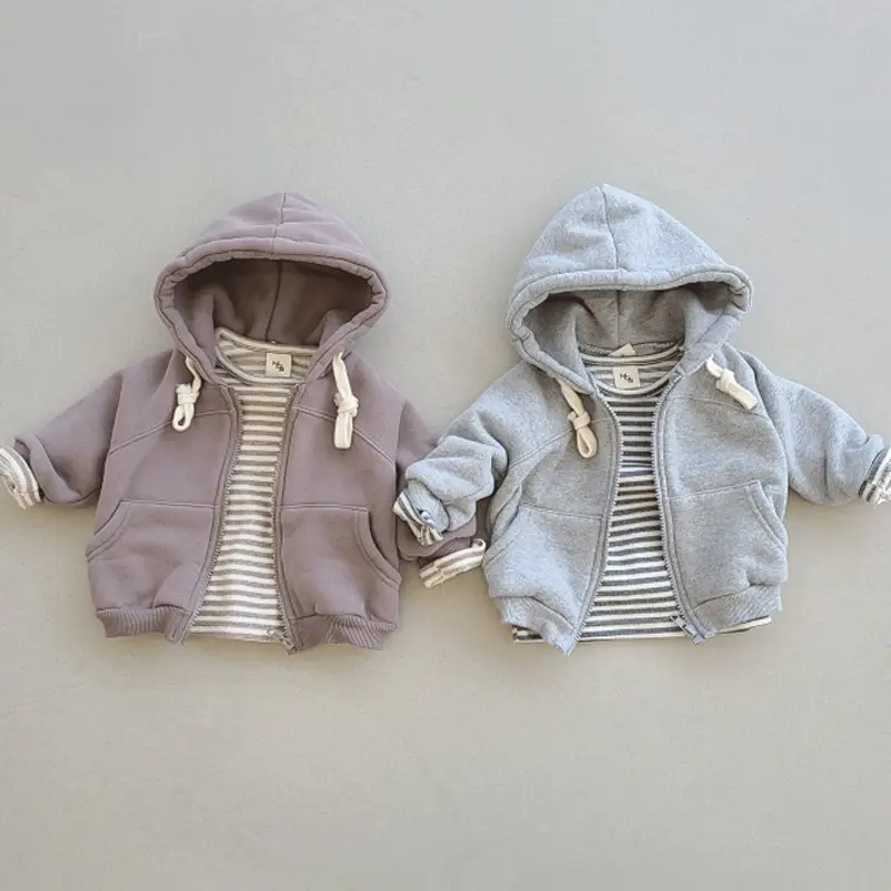 Korean Style Hooded Zipper Jacket for Baby Boys Girls - Image 2