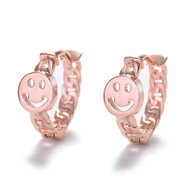 Qiao Lanxuan Japanese Korean New S925 Silver Plated Earrings Round Chain Small Smiley Personality Ear Ring Rose Gold Ear Buckle - Image 5