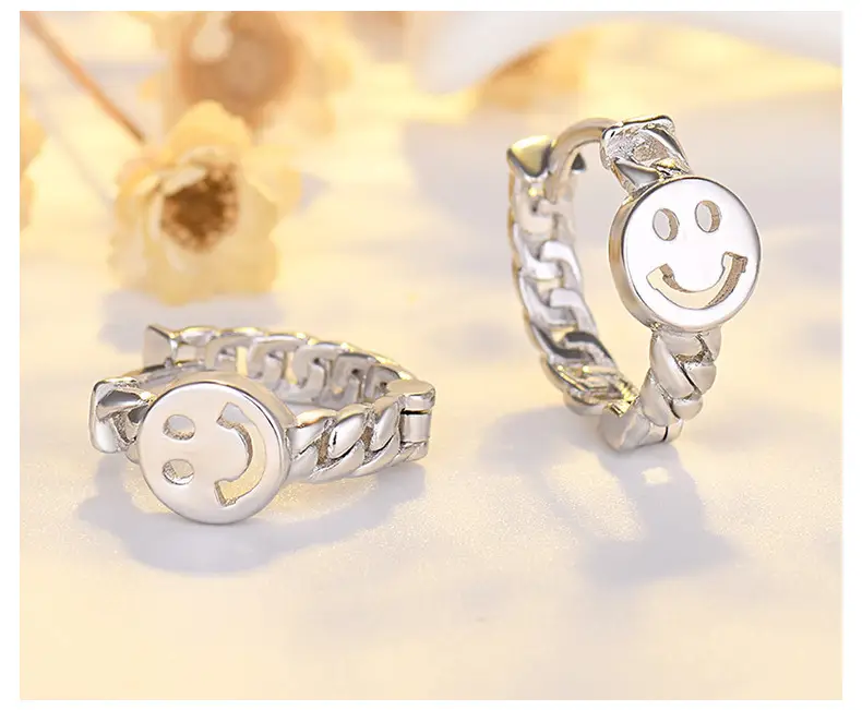 Qiao Lanxuan Japanese Korean New S925 Silver Plated Earrings Round Chain Small Smiley Personality Ear Ring Rose Gold Ear Buckle — feature 46