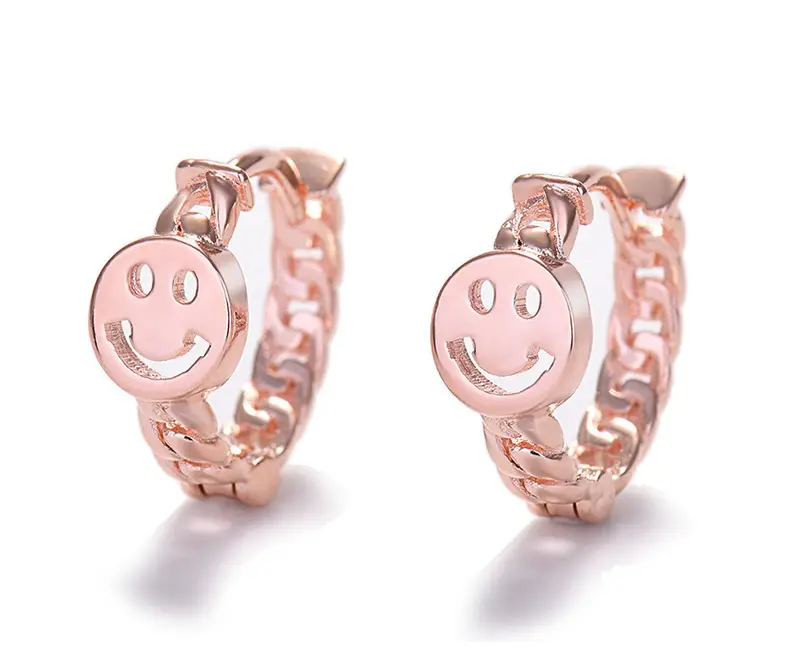 Qiao Lanxuan Japanese Korean New S925 Silver Plated Earrings Round Chain Small Smiley Personality Ear Ring Rose Gold Ear Buckle — feature 49