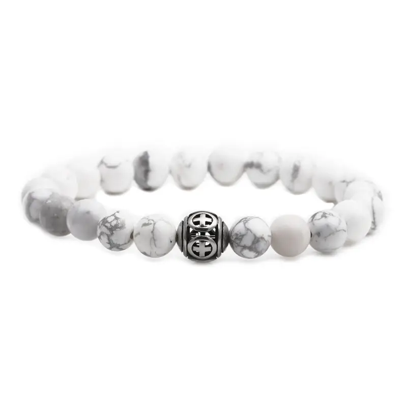 Pink Beaded Stone Cross Bracelet for Men - Image 17