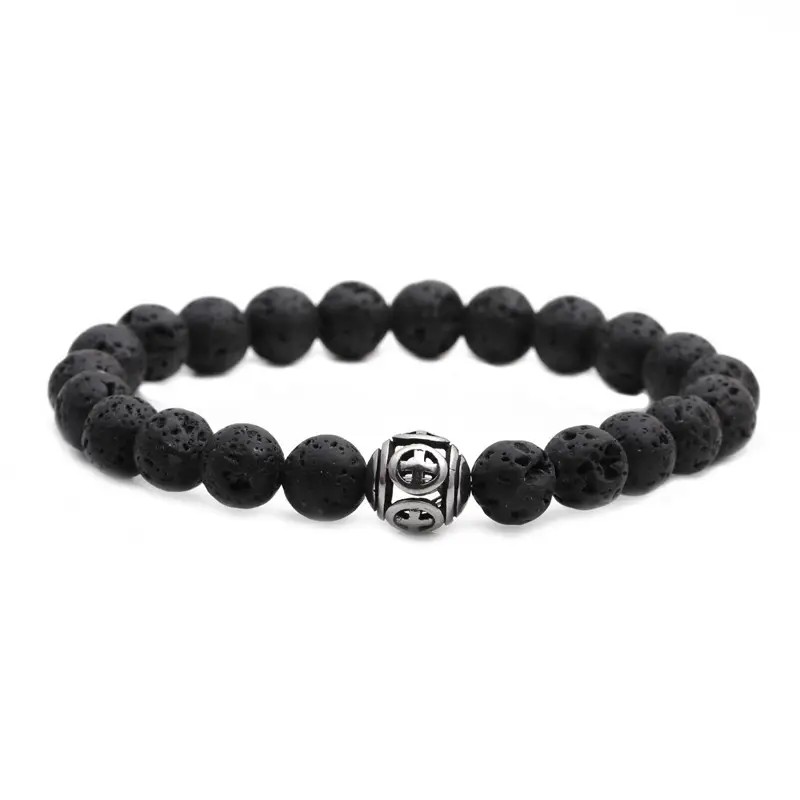 Pink Beaded Stone Cross Bracelet for Men - Image 19