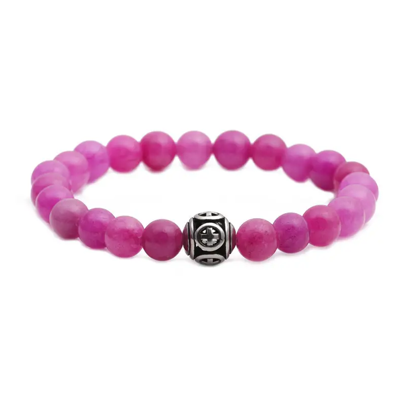 Pink Beaded Stone Cross Bracelet for Men - Image 11