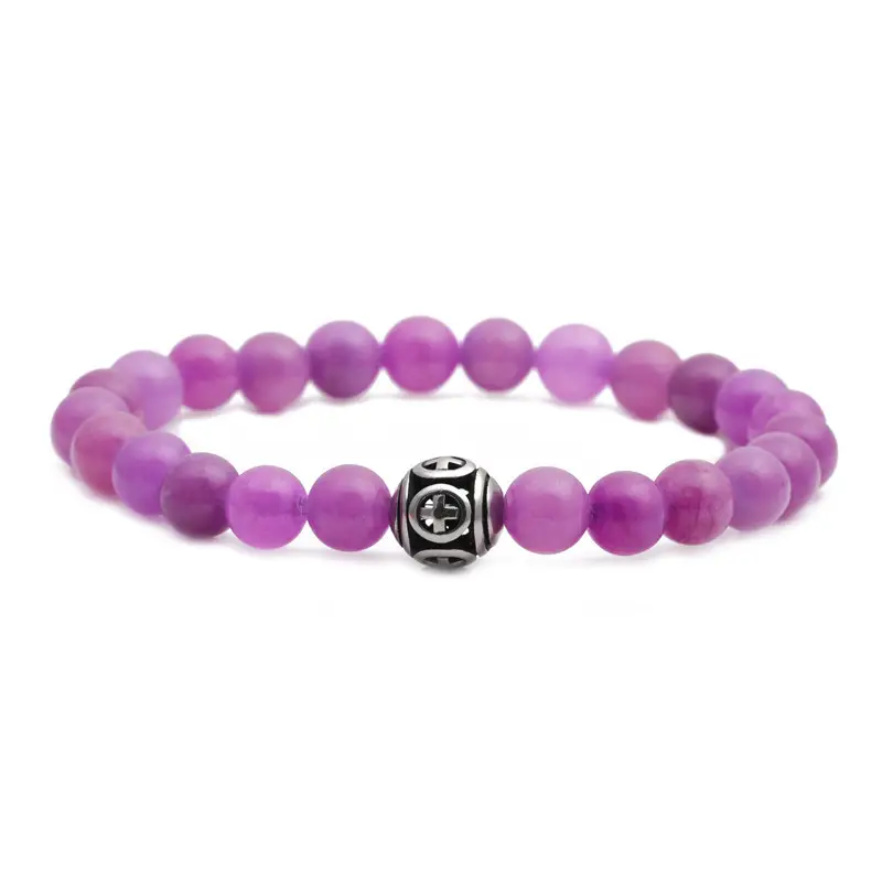 Pink Beaded Stone Cross Bracelet for Men - Image 2