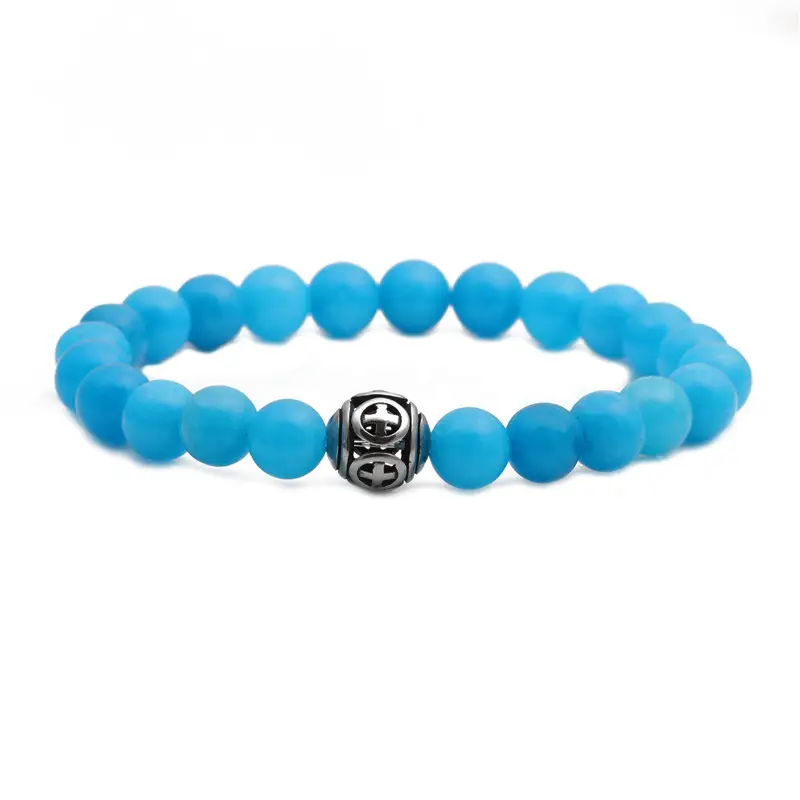 Pink Beaded Stone Cross Bracelet for Men - Image 7