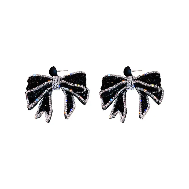 Silver Needle Sparkling Diamond Bow Earrings for Women - Image 6