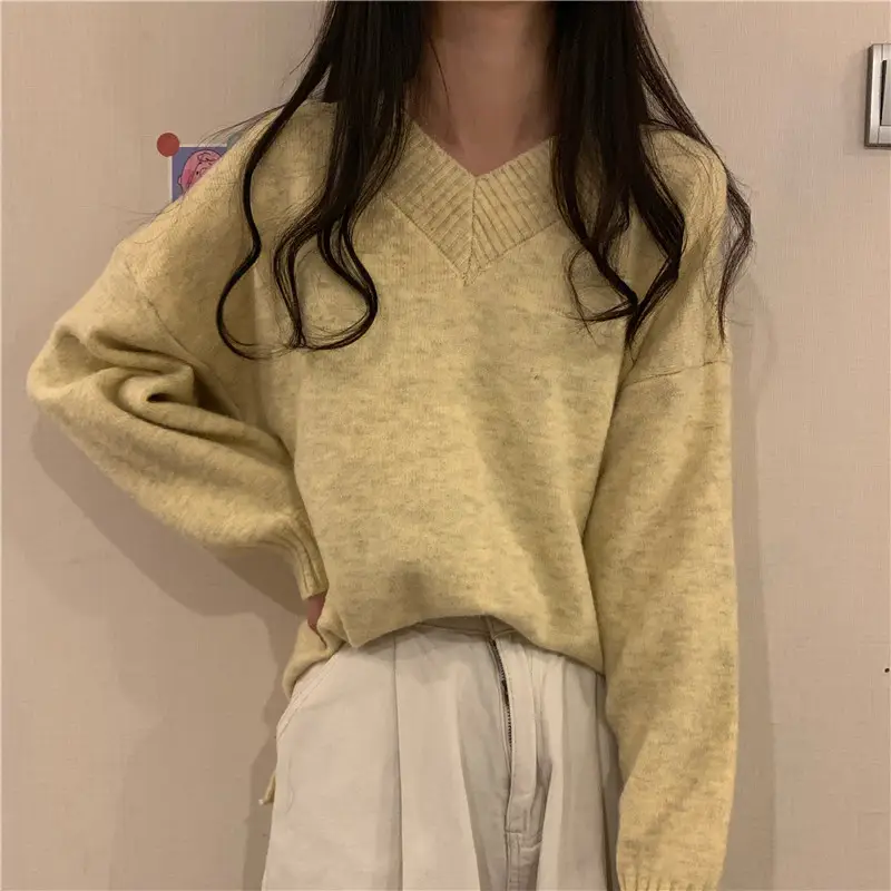 Women's V-Neck Long Sleeve Knit Sweater Top - Image 7