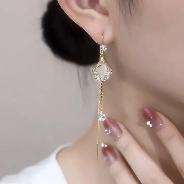 2024 Long Tassel Cat's Eye Earrings for Women - Image 5