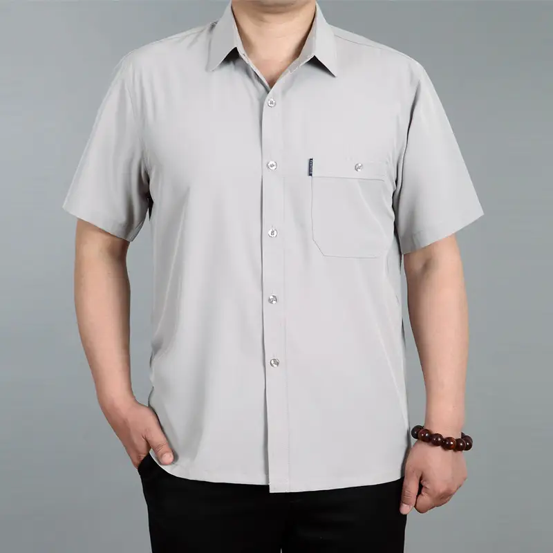 Men Navy Blue Lapel Shirt Large - Image 2