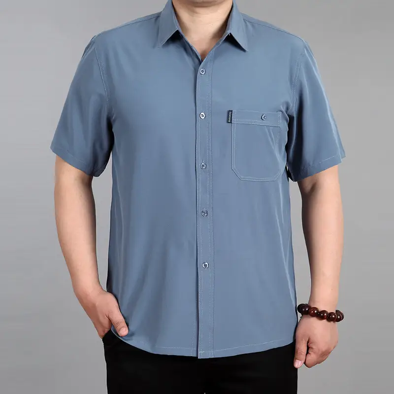 Men Navy Blue Lapel Shirt Large - Image 10