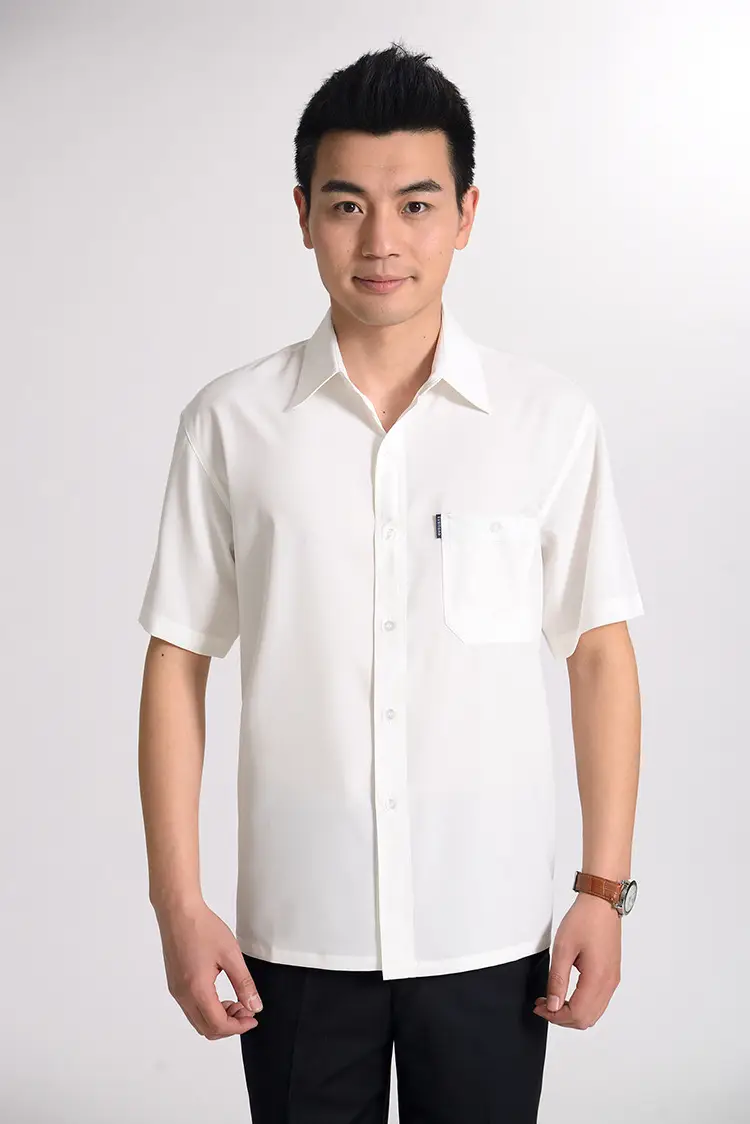 Men Navy Blue Lapel Shirt Large - Image 6