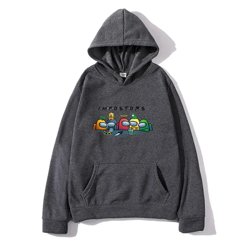 Men Grey Hoodie with "IMPOSTORS" Graphic Print - Image 13