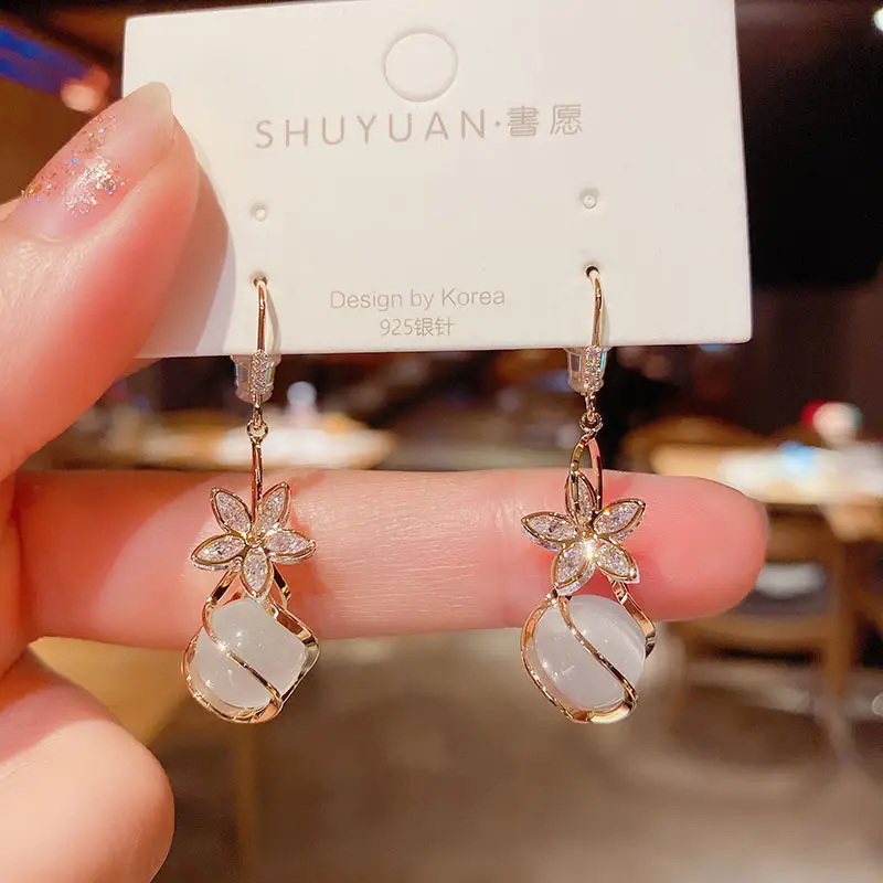 925 Silver Pin Cat's Eye Earrings for Women - Image 15