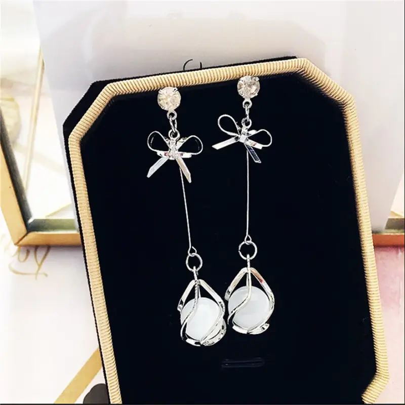 925 Silver Pin Cat's Eye Earrings for Women - Image 2