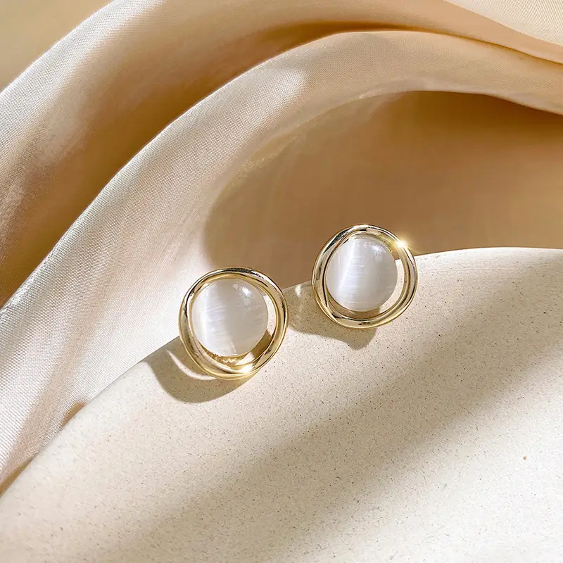 925 Silver Pin Cat's Eye Earrings for Women - Image 4