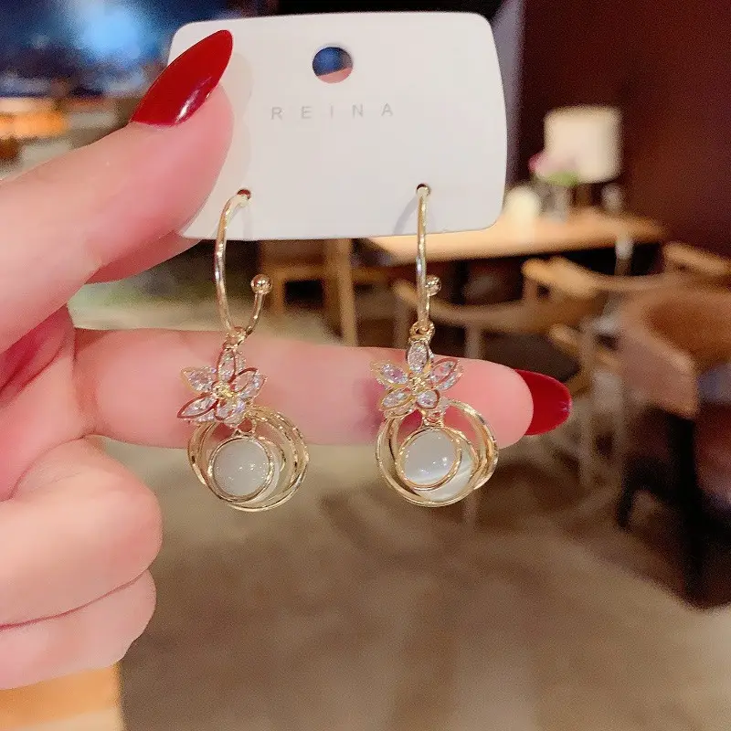925 Silver Pin Cat's Eye Earrings for Women - Image 5