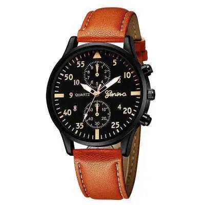 Men's Black Chronograph Watch with Brown Leather Band - Image 8