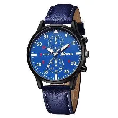 Men's Black Chronograph Watch with Brown Leather Band - Image 9