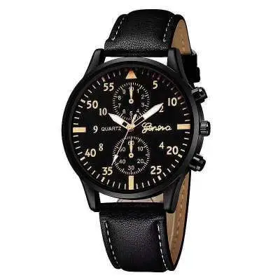 Men's Black Chronograph Watch with Brown Leather Band - Image 11