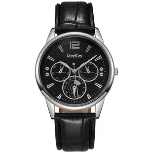Men's Black Chronograph Watch with Brown Leather Band — feature 6