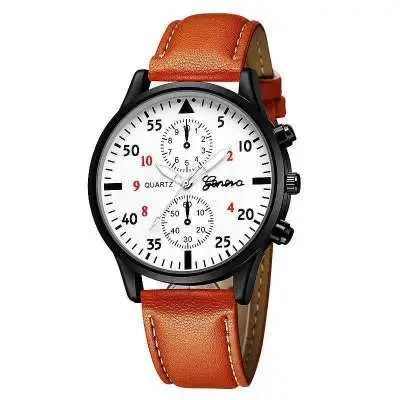 Men's Black Chronograph Watch with Brown Leather Band - Image 2