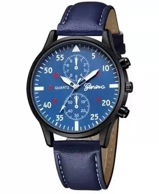 Men's Black Chronograph Watch with Brown Leather Band - Image 6