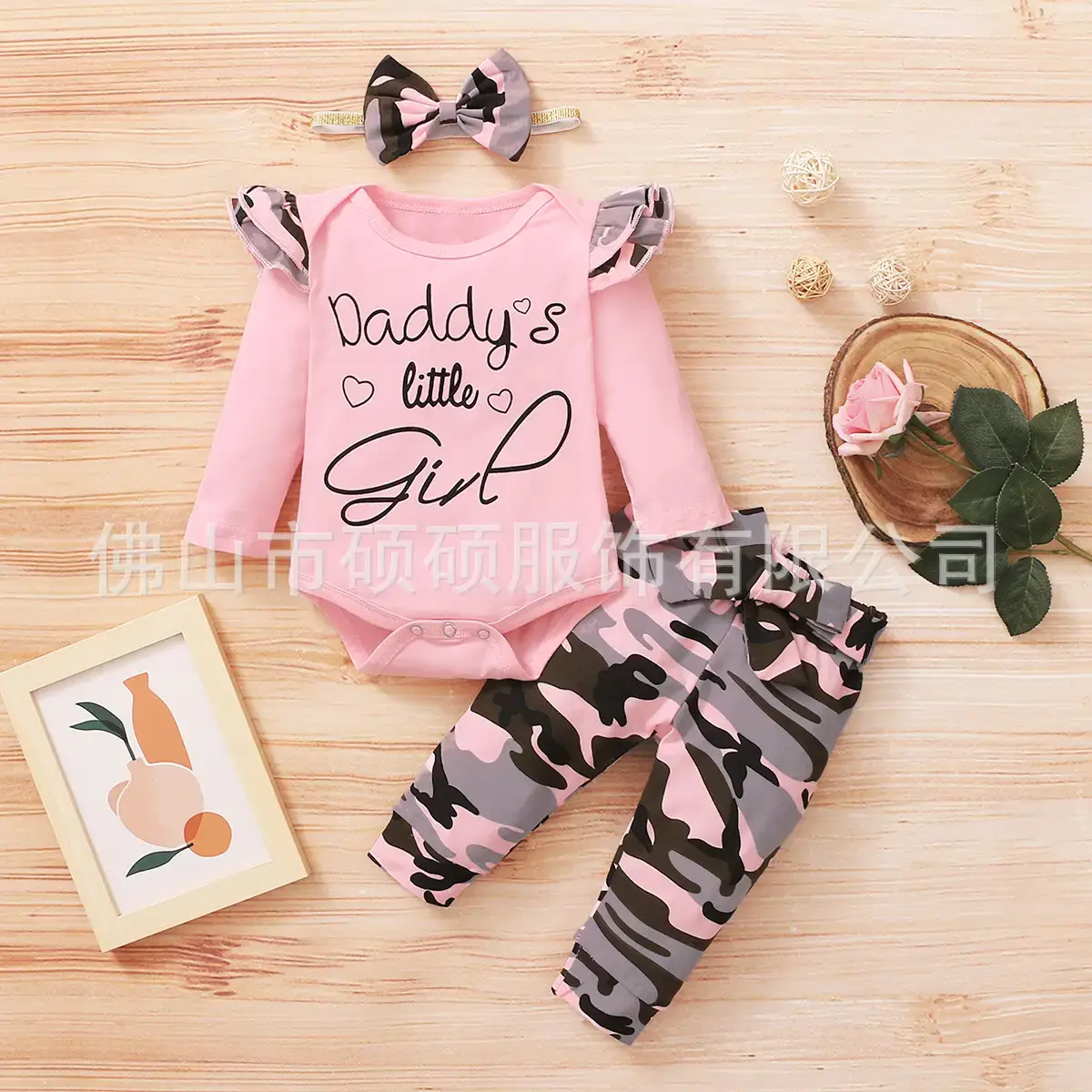 Daddy Little Girl Pink Cotton Winter Suit with Camo Pants - Image 2