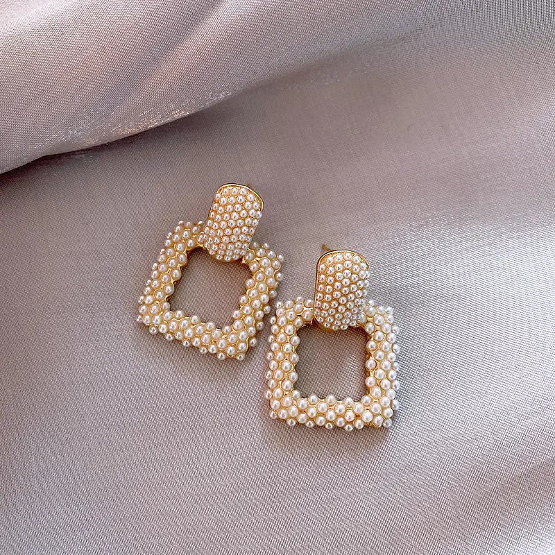 S925 Silver Pearl Square Earrings for Women