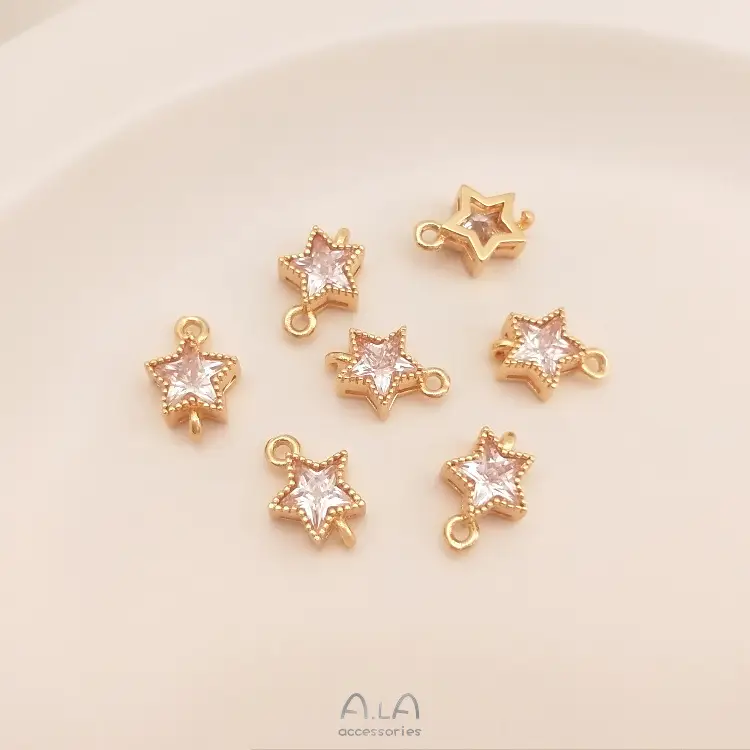 14K Gold Star Zircon Earrings Set for Women