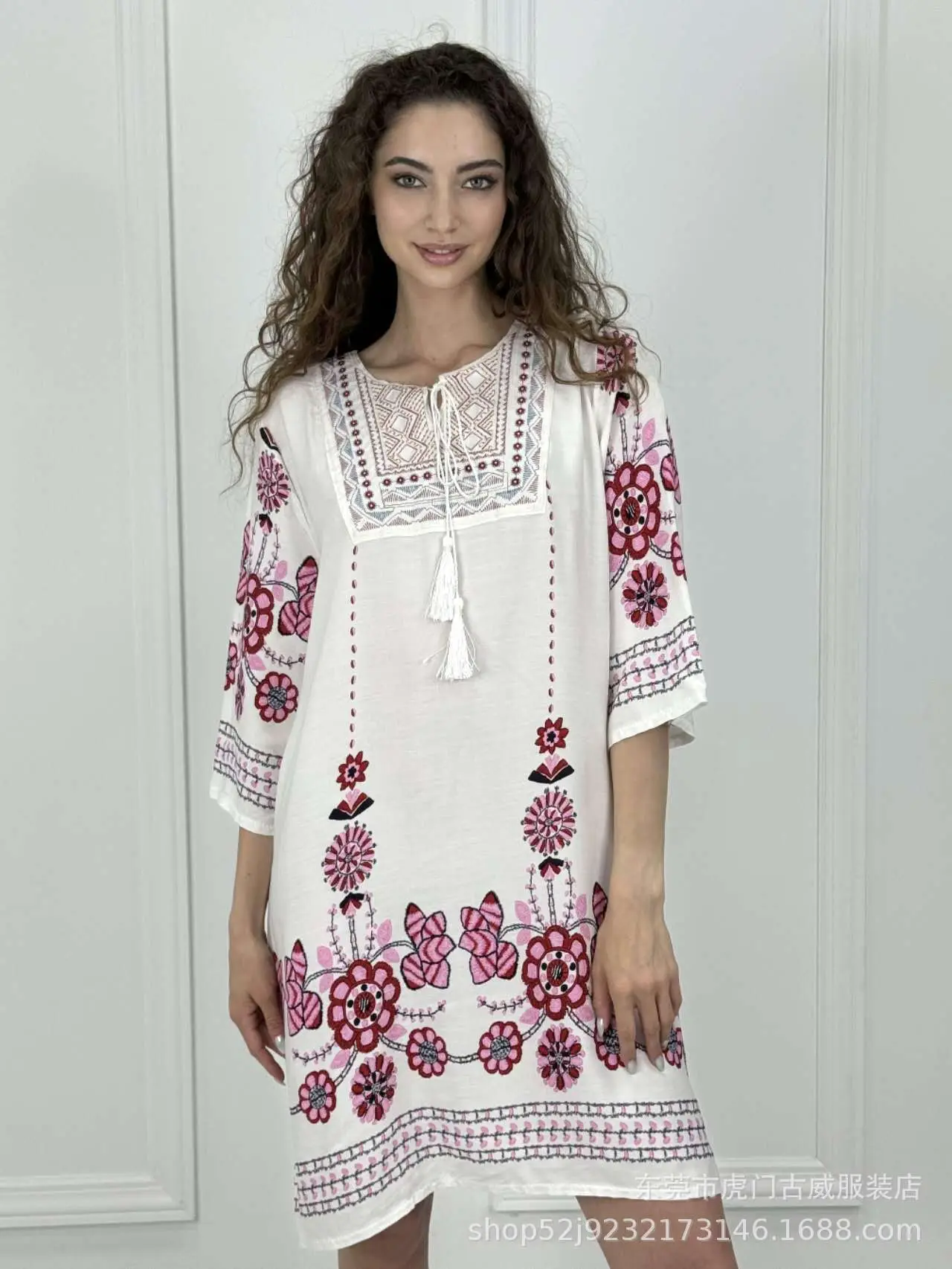 Women's Red Printed Cotton Silk A-Line Dress - Image 45