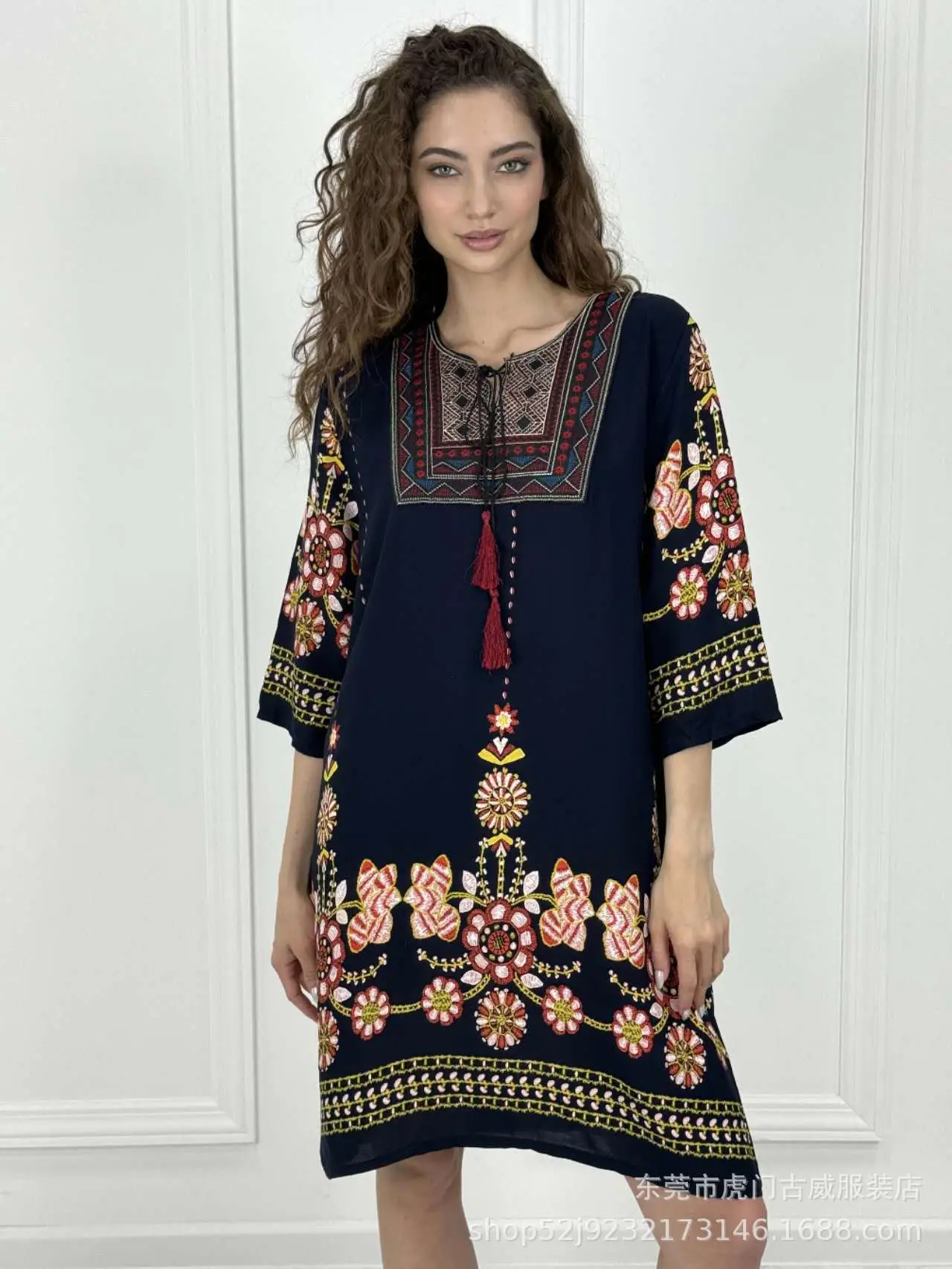 Women's Red Printed Cotton Silk A-Line Dress - Image 46